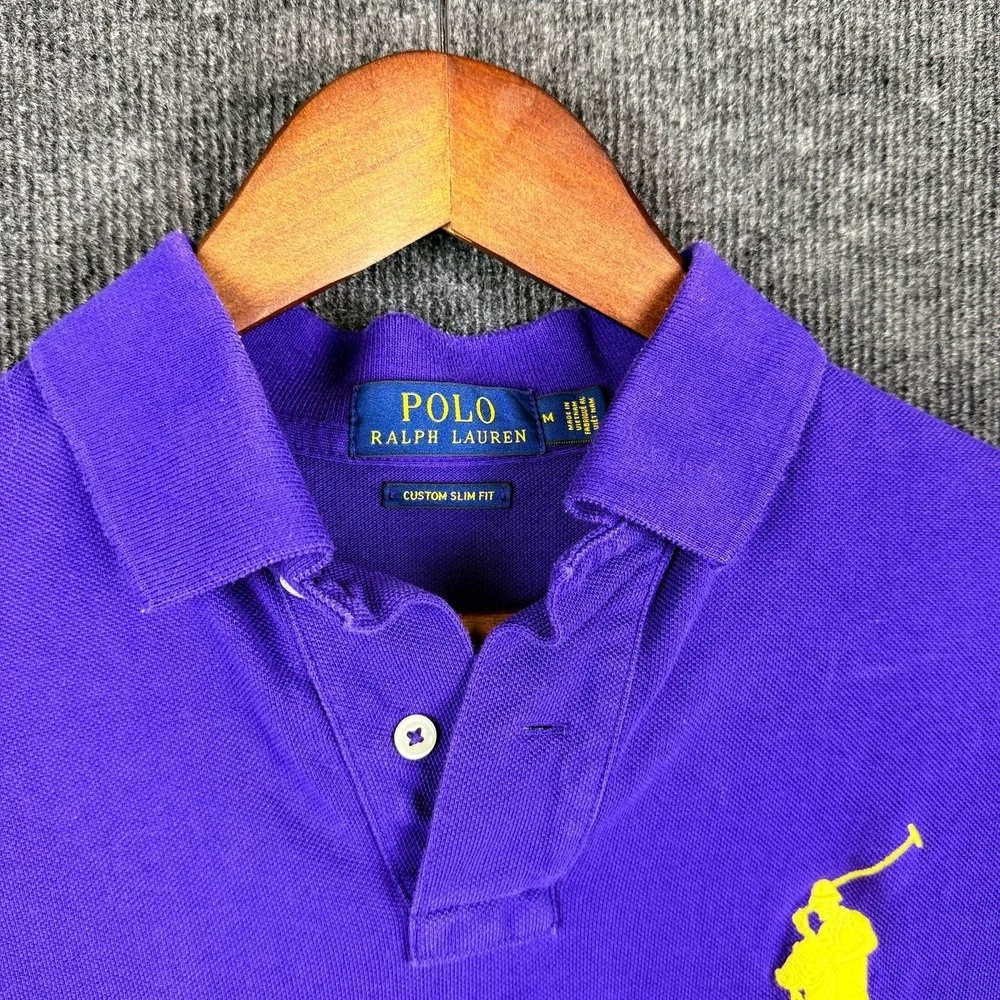 Polo Ralph Lauren Big Pony Custom Slim Fit Polo Shirt Purple Yellow Medium M